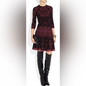Alexander McQueen Burgundy Pleaded Mini Fit and Flare Dress Size Small